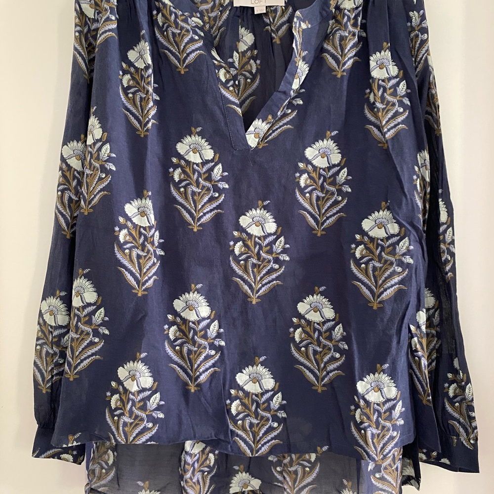LOFT Navy Floral Blouse